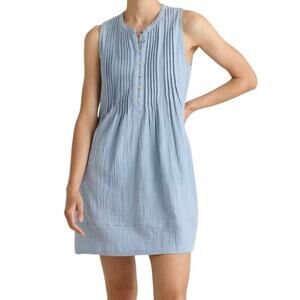 New Damaged Quince Small Organic Cotton Gauze Sleeveless Swing Dress Ocean Blue